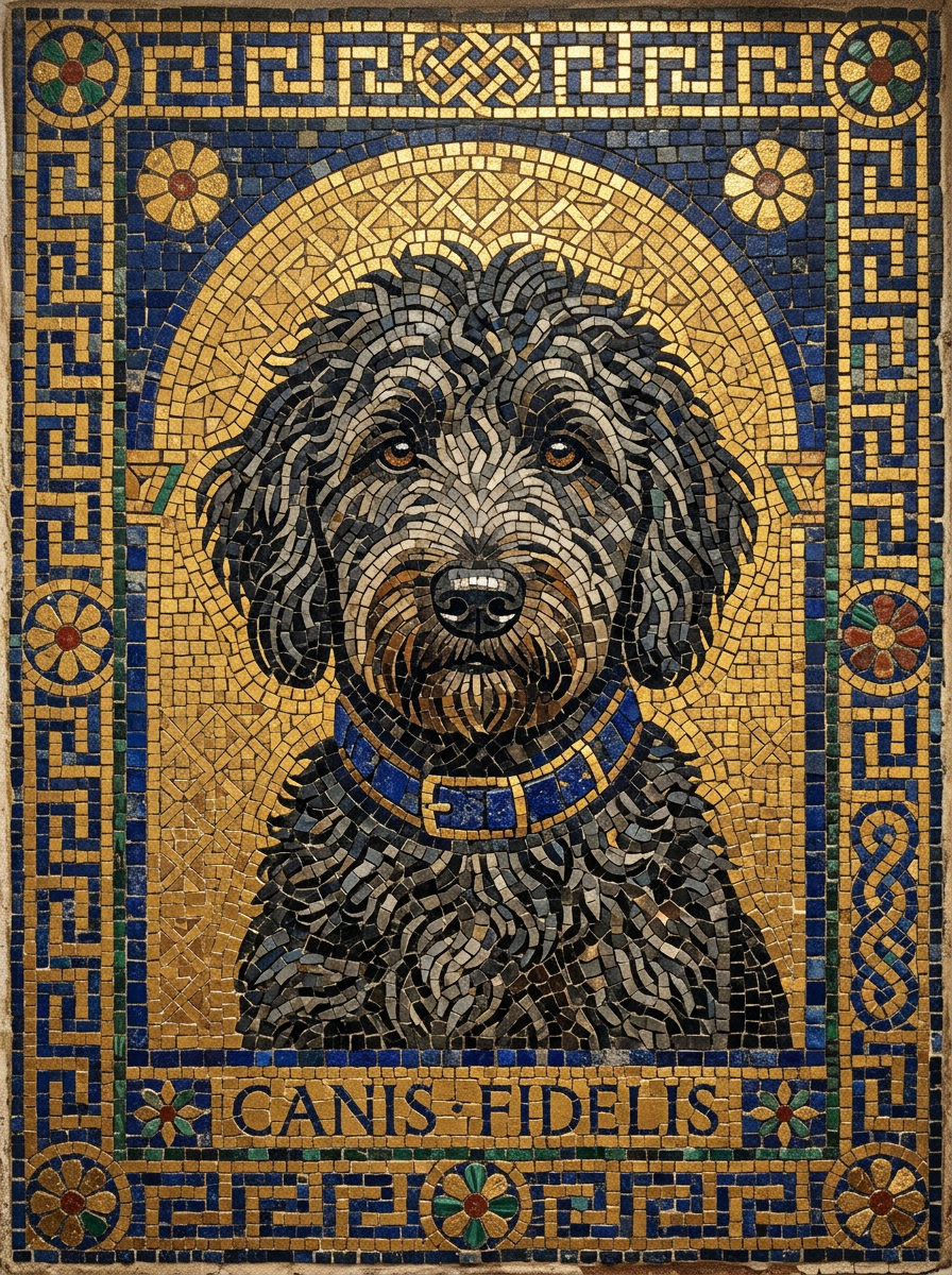 Ancient Mosaic dog art style