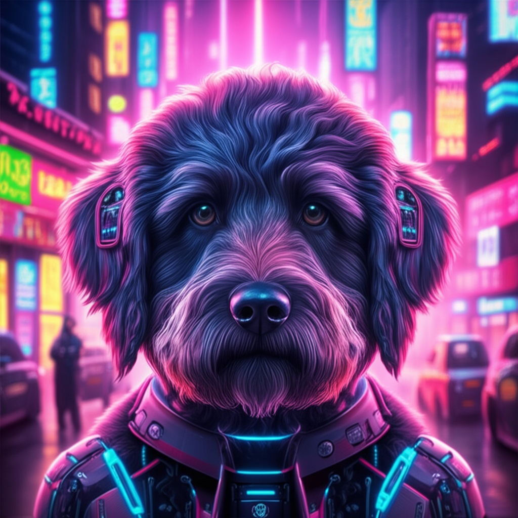 Cyberpunk Neon dog art style
