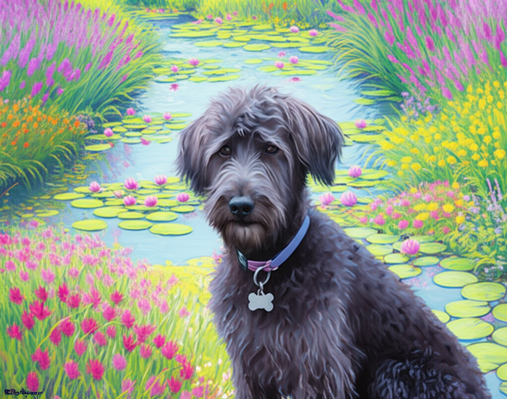 Impressionist Garden dog art style