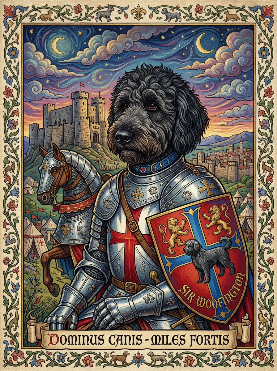 Medieval Knight dog art style