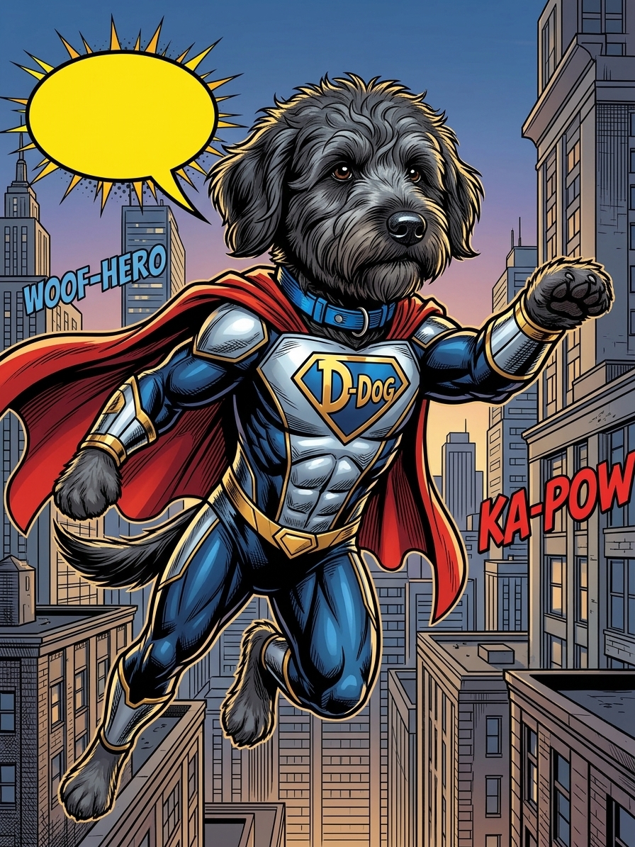 Superhero dog art example 1