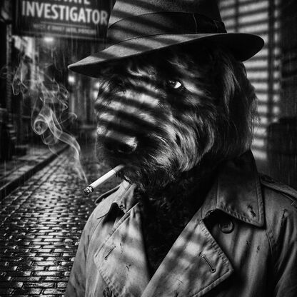Noir Detective dog art style