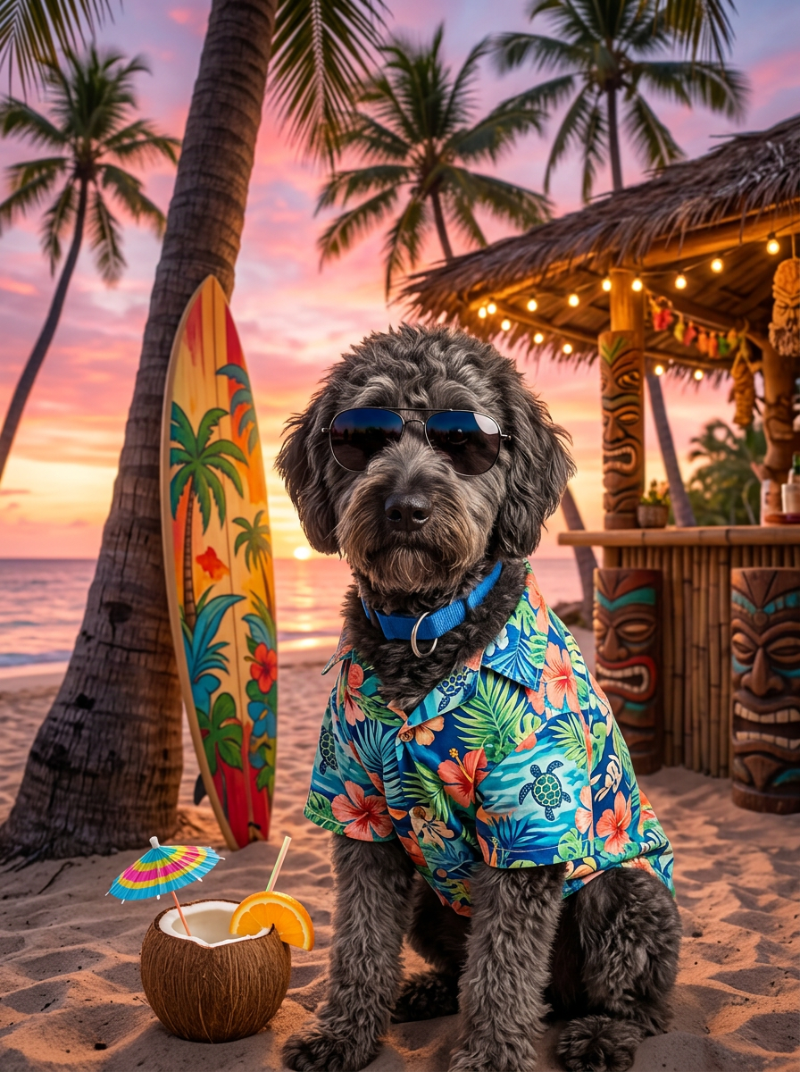 Tropical Paradise dog art style